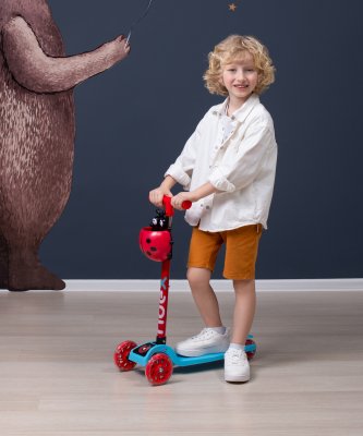 БЕЗ УПАКОВКИ Самокат 3-колесный Loop, 120/70 мм, голубой/красный