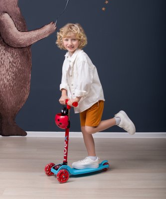 БЕЗ УПАКОВКИ Самокат 3-колесный Loop, 120/70 мм, голубой/красный